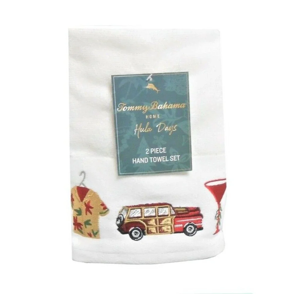 Tommy Bahama Happy Hula Days Hand Towels Set of 2 Embroidered Tropical Christmas